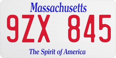 MA license plate 9ZX845