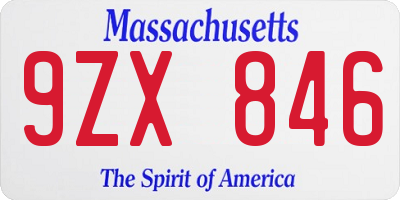 MA license plate 9ZX846