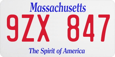 MA license plate 9ZX847