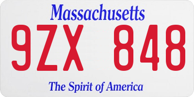 MA license plate 9ZX848