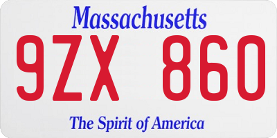 MA license plate 9ZX860