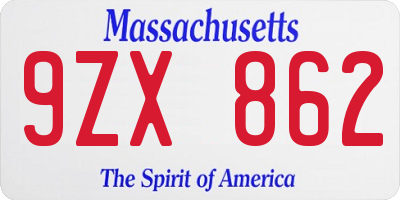 MA license plate 9ZX862