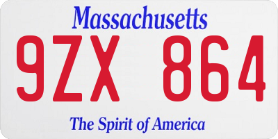 MA license plate 9ZX864