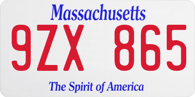 MA license plate 9ZX865