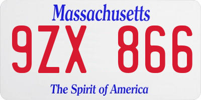 MA license plate 9ZX866