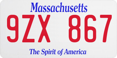 MA license plate 9ZX867