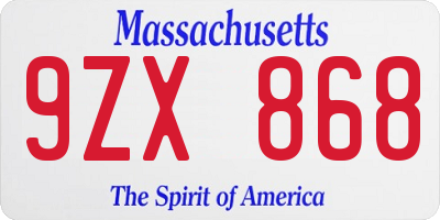 MA license plate 9ZX868