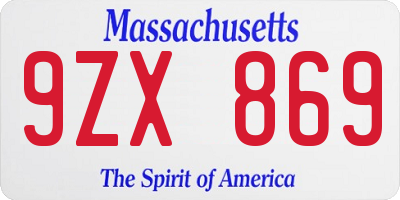 MA license plate 9ZX869