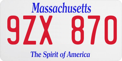 MA license plate 9ZX870