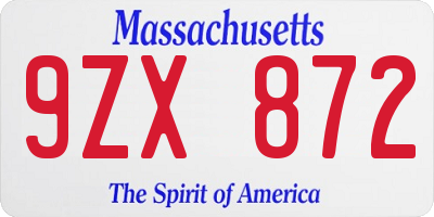 MA license plate 9ZX872