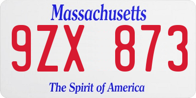 MA license plate 9ZX873