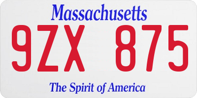 MA license plate 9ZX875