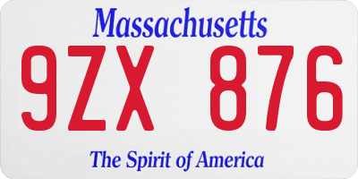 MA license plate 9ZX876