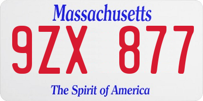 MA license plate 9ZX877