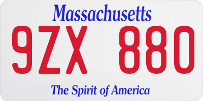 MA license plate 9ZX880