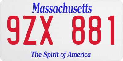 MA license plate 9ZX881