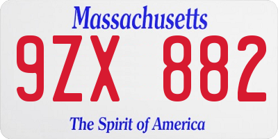 MA license plate 9ZX882