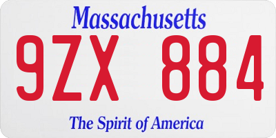 MA license plate 9ZX884