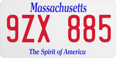 MA license plate 9ZX885