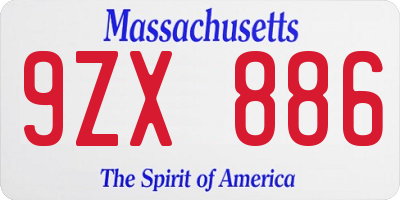 MA license plate 9ZX886