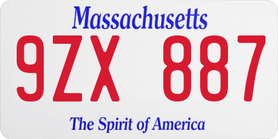 MA license plate 9ZX887