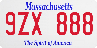 MA license plate 9ZX888