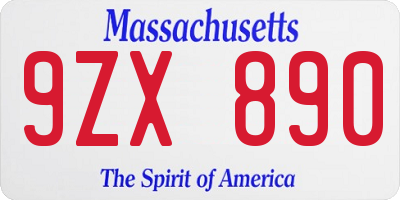 MA license plate 9ZX890