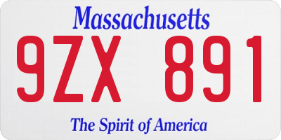 MA license plate 9ZX891
