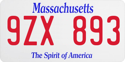 MA license plate 9ZX893