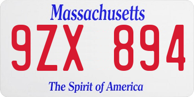 MA license plate 9ZX894