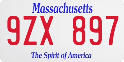 MA license plate 9ZX897