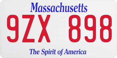 MA license plate 9ZX898