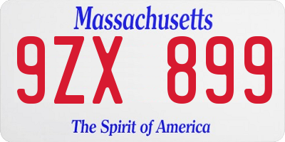 MA license plate 9ZX899