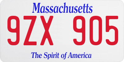 MA license plate 9ZX905