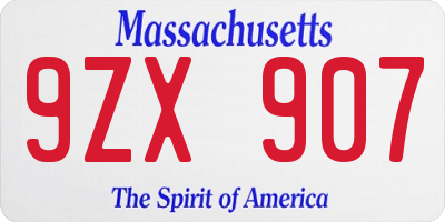MA license plate 9ZX907