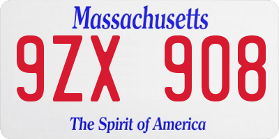 MA license plate 9ZX908