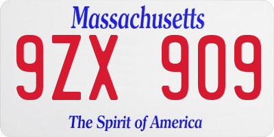 MA license plate 9ZX909
