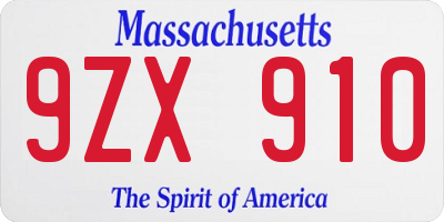 MA license plate 9ZX910