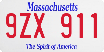 MA license plate 9ZX911
