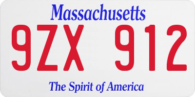 MA license plate 9ZX912