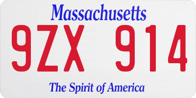 MA license plate 9ZX914