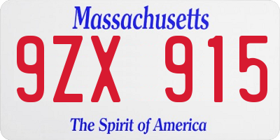 MA license plate 9ZX915
