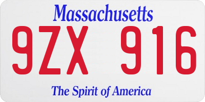 MA license plate 9ZX916