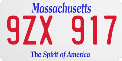 MA license plate 9ZX917
