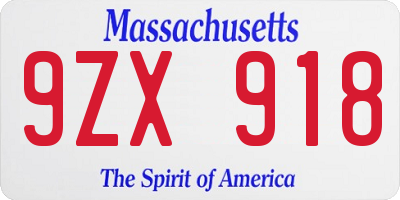 MA license plate 9ZX918