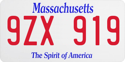 MA license plate 9ZX919