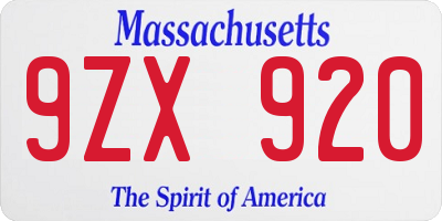 MA license plate 9ZX920