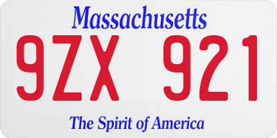 MA license plate 9ZX921