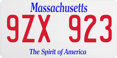 MA license plate 9ZX923