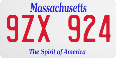 MA license plate 9ZX924